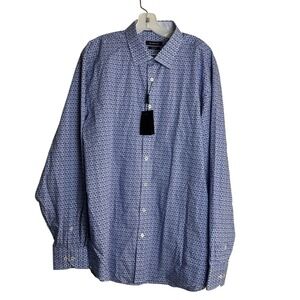 Bugatchi Men's Long Sleeve XXL Classic Fit Flip Cuffs Classic Blue Geometric NWT